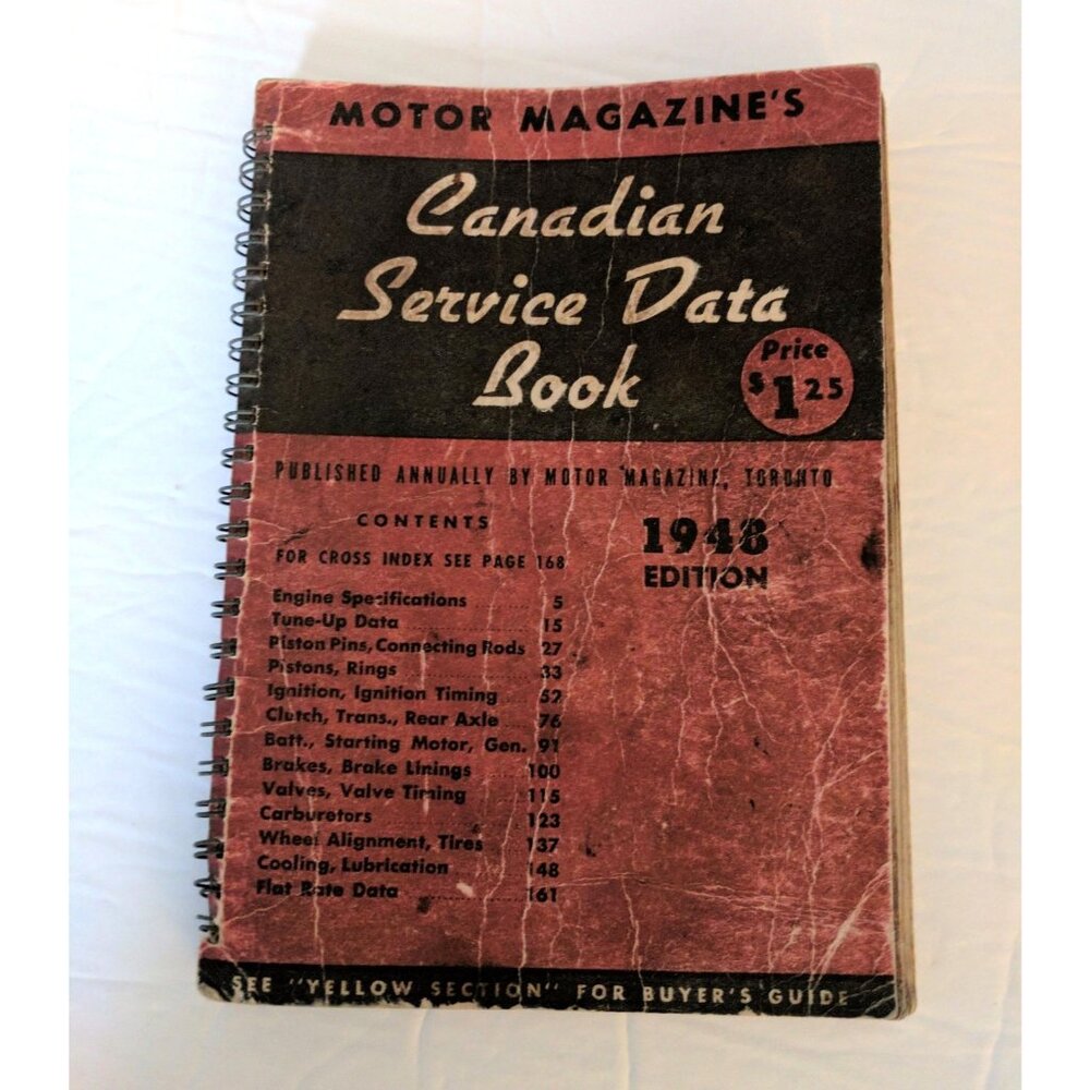 Canadian Service Data Book Motor Book Car Automobile Vintage‎ 1948 Edition